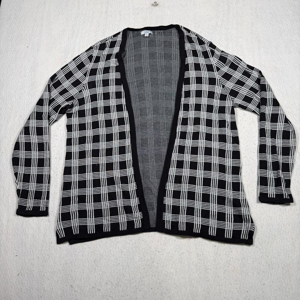 Croft & Barrow Women XL Black White Windowpane Plaid Open Front Cardigan Sweater